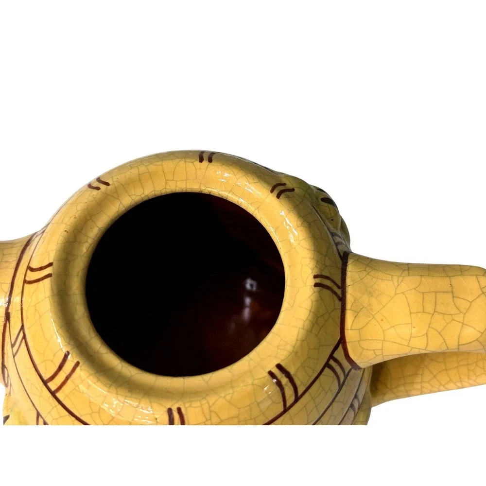 Vintage Beehive Skep Ceramic Teapot Yellow Crackle Glaze with Honeybee Accents